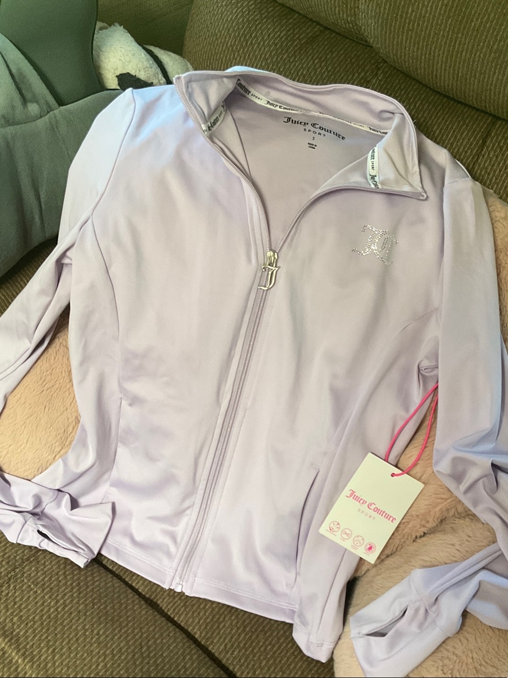 Juicy Couture Light Lavender Rhinestone Logo Zip Bomber Jacket